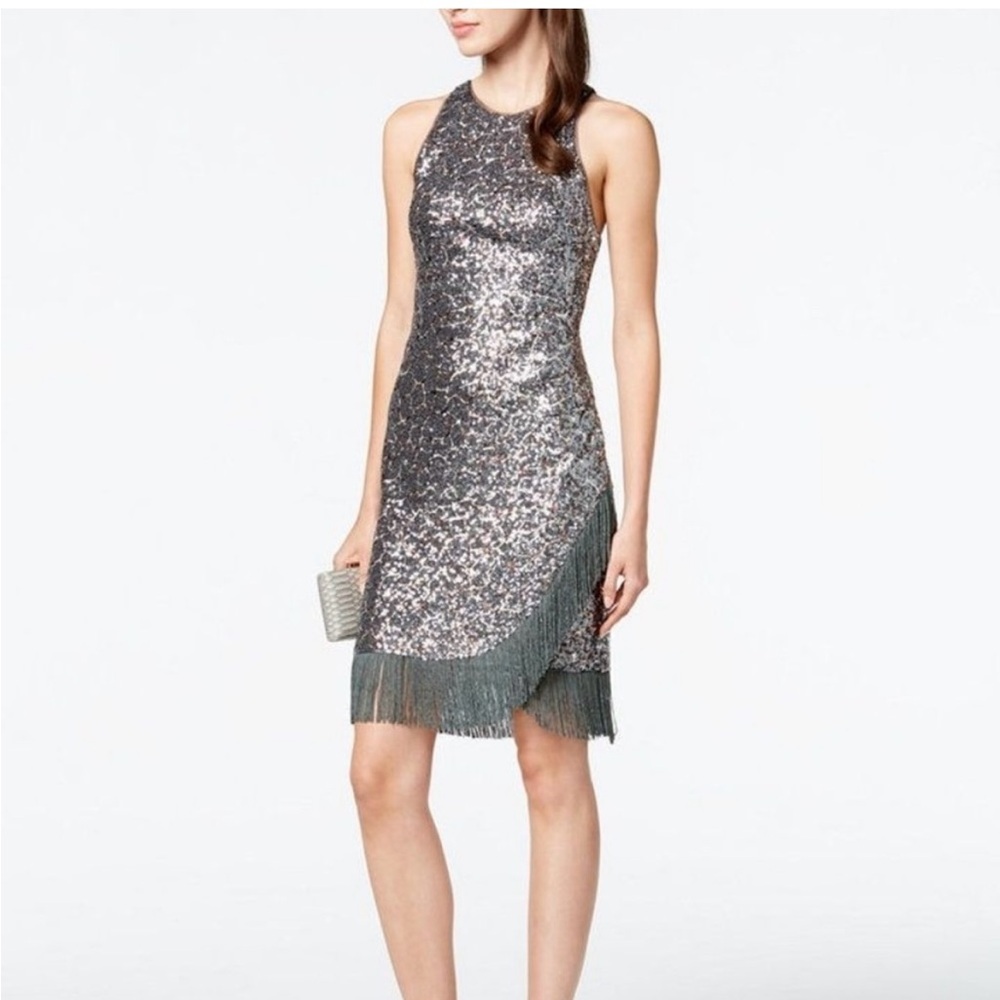 BETSY & ADAM SEQUIN FRINGE Party DRESS SZ 6
